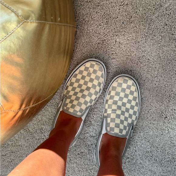 Silver and cream checkered slip on vans - Picture 1 of 1